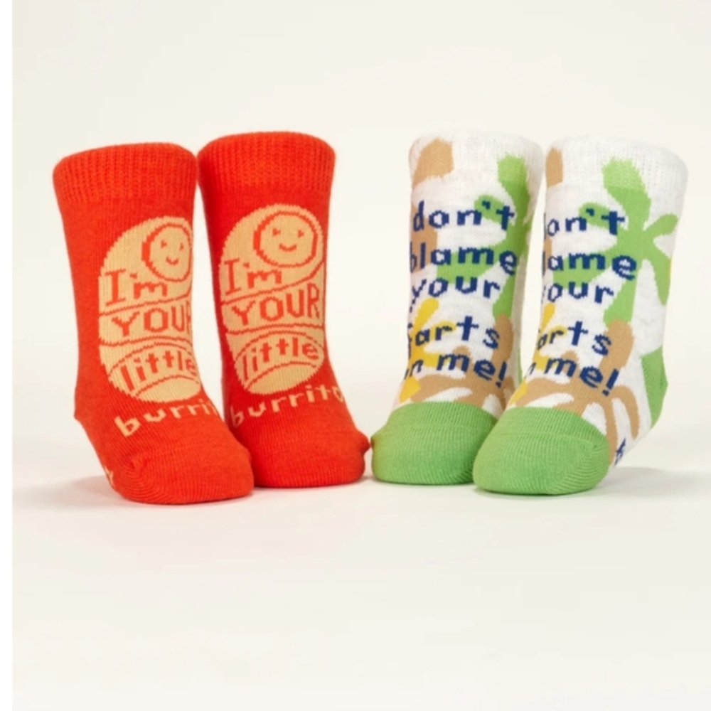 Blue Q Baby socks - Burrito + Farts - Organically grown Cotton 0-12 m